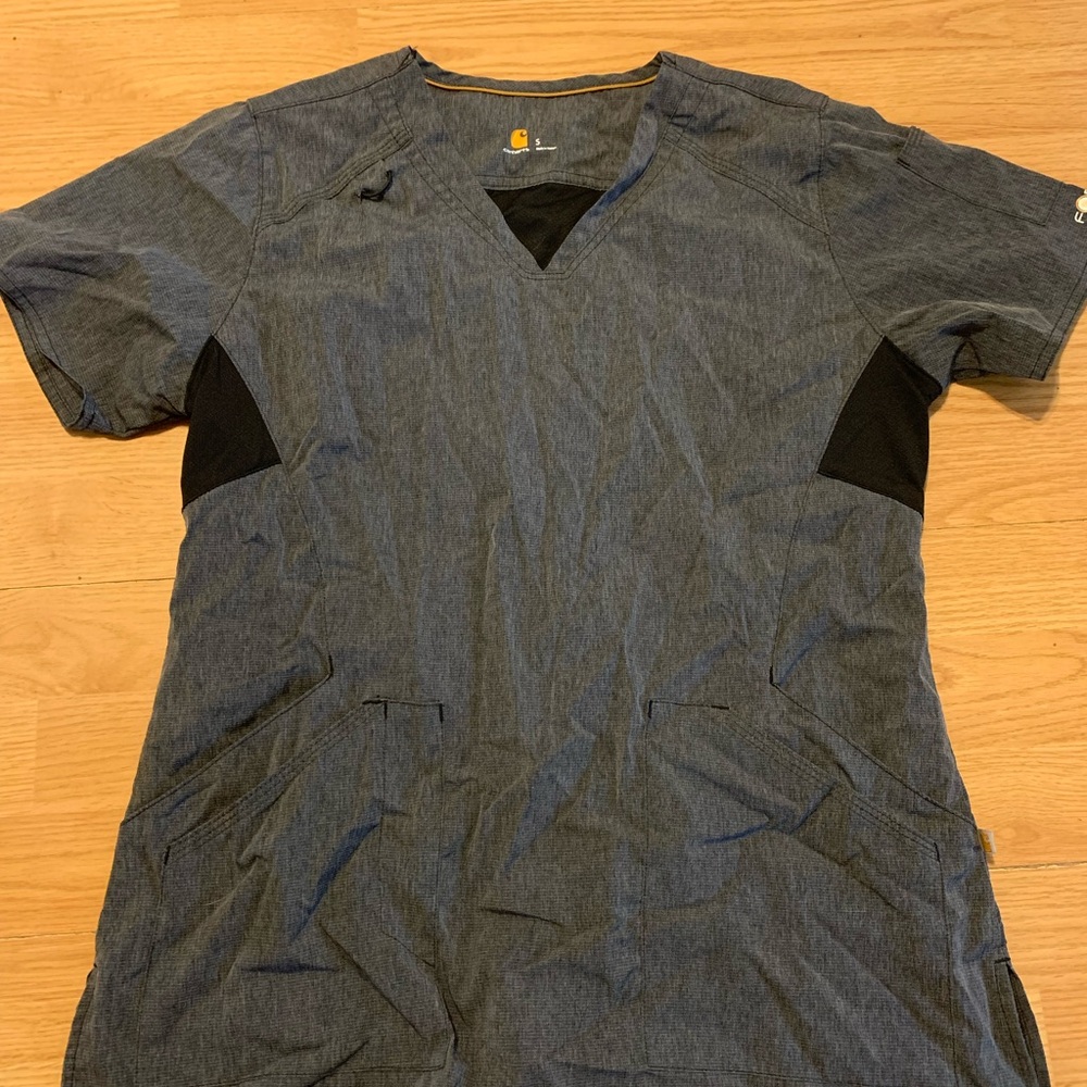 Carhartt Men’s Slate Blue Short Sleeve V-Neck Work Top with Black Accents
